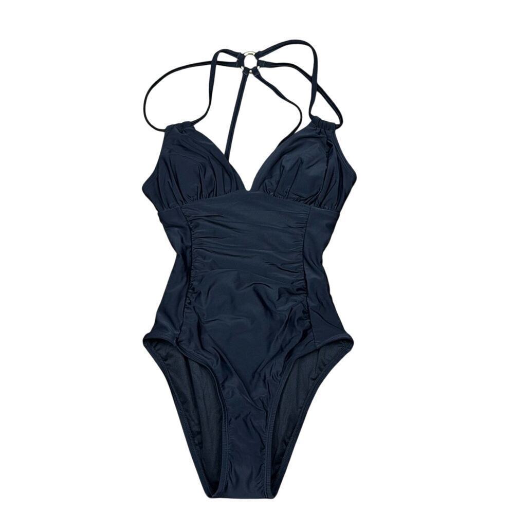 CUPSHE Women's Black Deep V-Neck Crisscross Back One-Piece Swimsuit Medium NWT